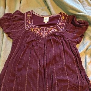 Knox Rose Purple Flutter Sleeve Blouse with Bib Collar